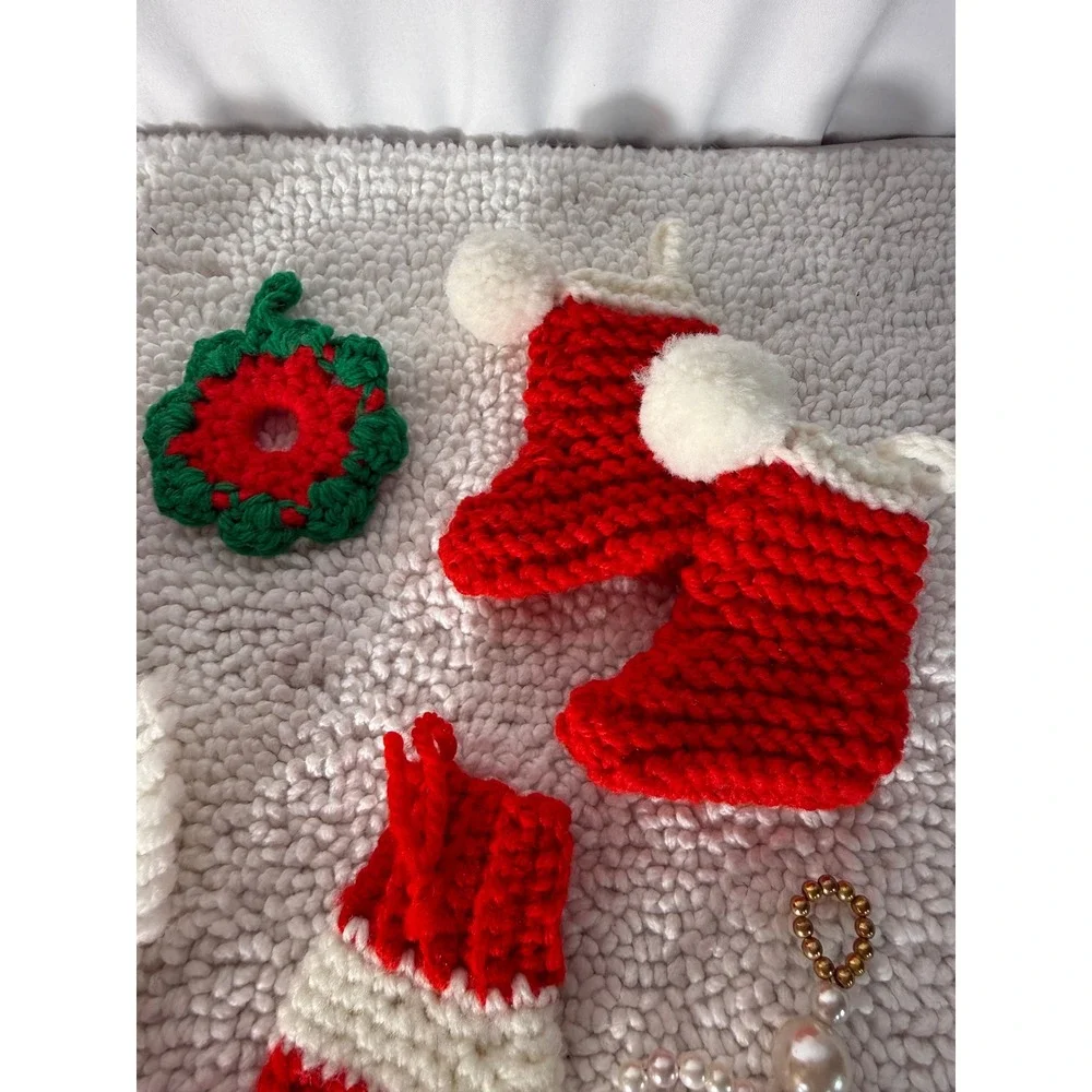 VTG Handmade Crochet Christmas Ornaments 9 pc Lot Santa‎ Boots Angel Snowflake